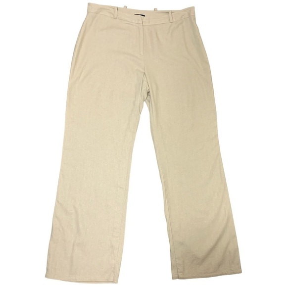 REITMANS Tan Coastal Pant Straight Wide Leg Linen Blend Minimalist Trousers 15 - Picture 1 of 11